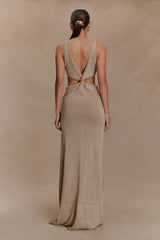 Gracelyn Twisted Metalik Örgü Uzun Elbise - Altın