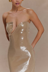 Winston Askısız Payetli Uzun Elbise - Taupe