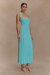 Jacqui Halter Örgü Midi Elbise - Camgöbeği Mavisi