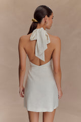 Anya Keten Boyundan Bağlamalı Mini Elbise - Oat Marle