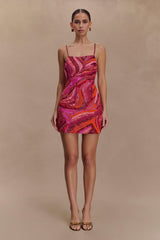 Eloise El Boncuklu Mini Elbise - Pembe Girdap Desenli