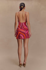 Eloise El Boncuklu Mini Elbise - Pembe Girdap Desenli