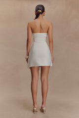 Steph Straplez Keten Mini Elbise - Beyaz