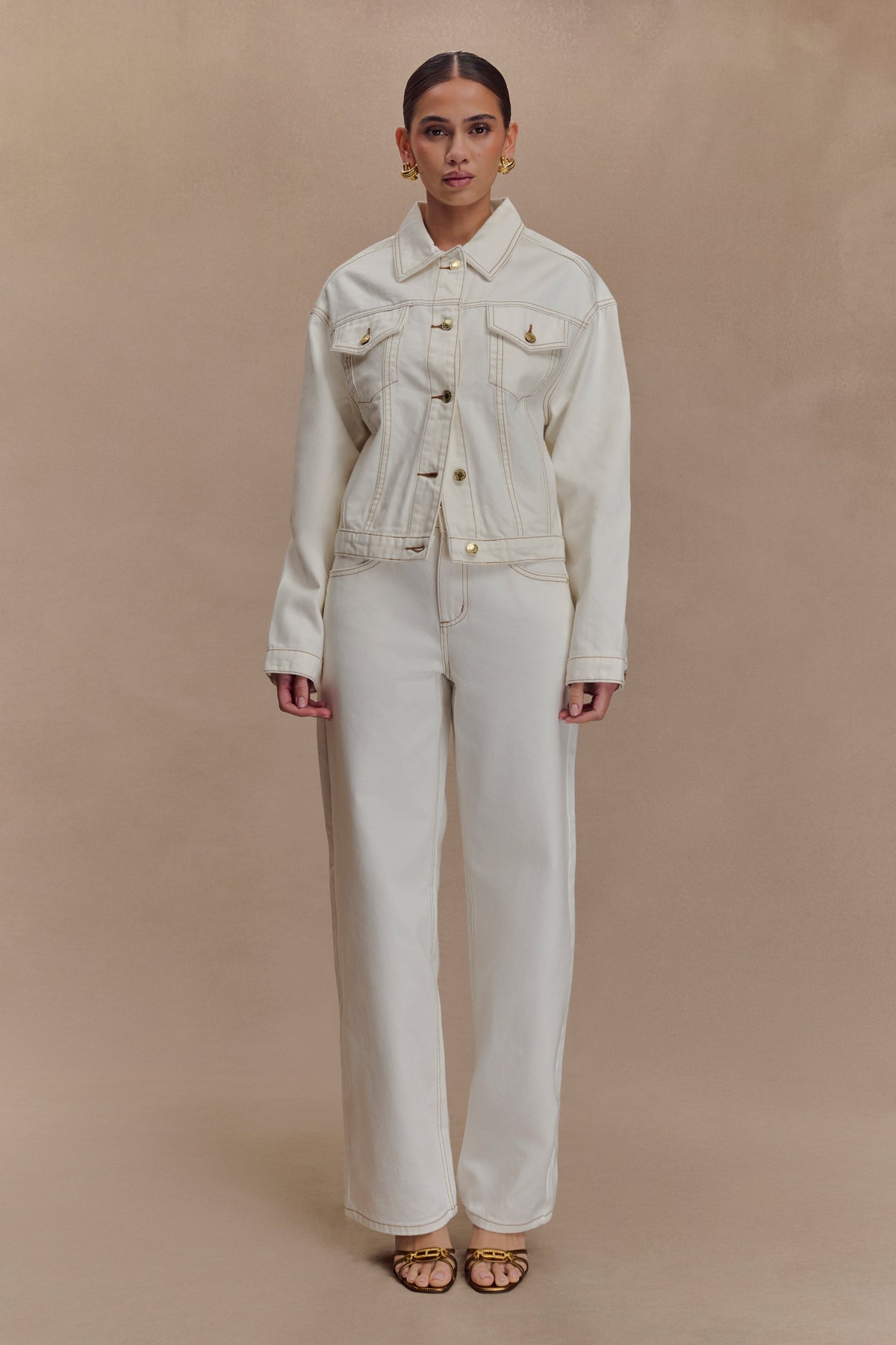 Kirra Büzgülü Kot Ceket - Beyaz