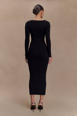 Culver Draped Twist Örgü Midi Elbise - Siyah