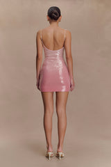 Mora Payetli Mini Elbise - Ombre Pembe