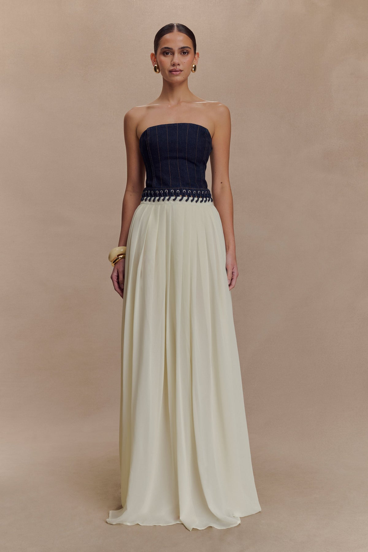 Suella Şifon Kot Uzun Elbise - Çivit Mavisi