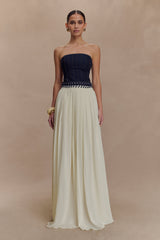 Suella Şifon Kot Uzun Elbise - Çivit Mavisi