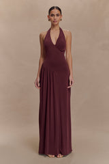 Yelena Ruched Halter Maxi Dress - Mahogany