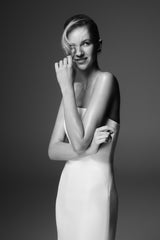 Kalila Straplez Krep Uzun Elbise - Beyaz