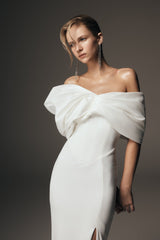 Aphrodite Omuz Açık Krep Elbise - Fildişi