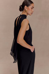 Saria Şifon Düşük Sırtlı Üst - Siyah
