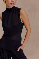 Saria Şifon Düşük Sırtlı Üst - Siyah