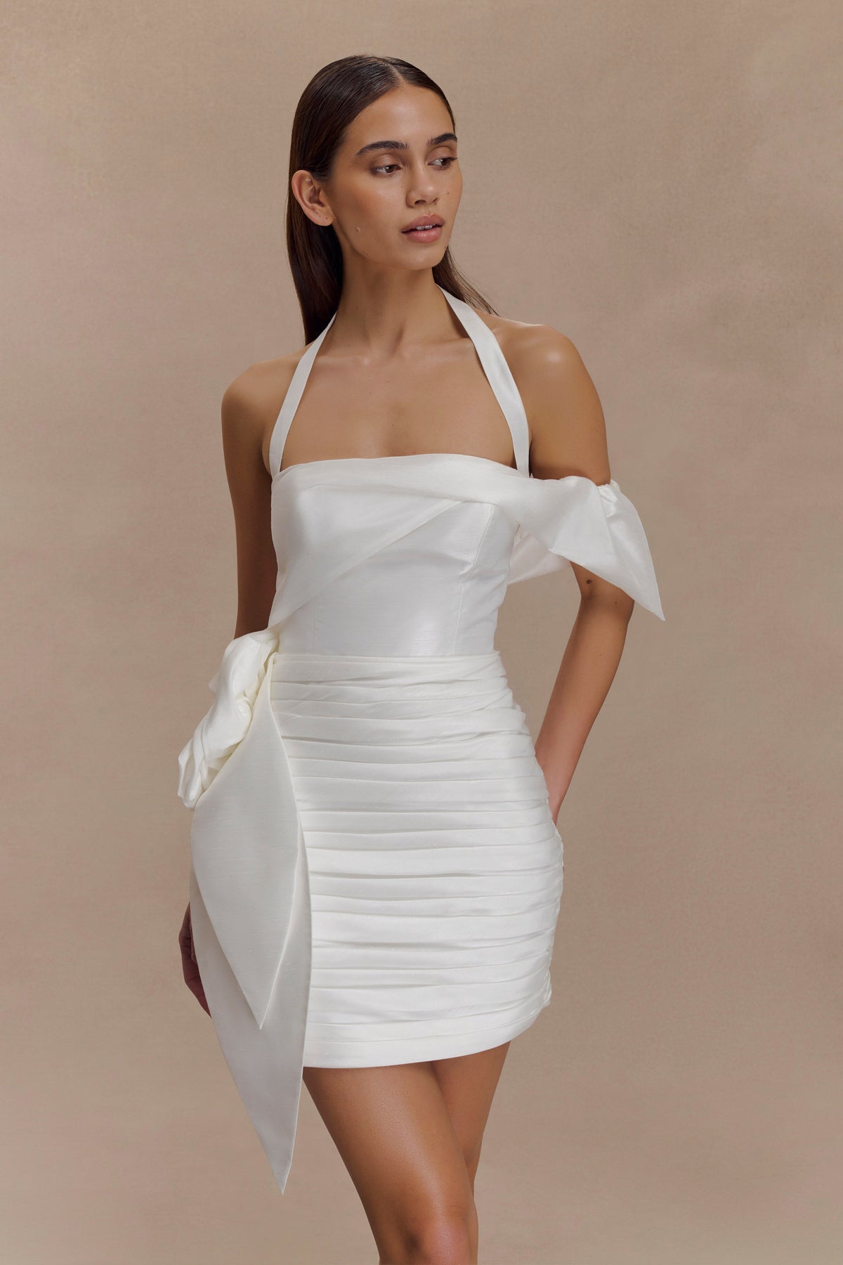 Claudine Tafta Çiçekli Mini Elbise - Beyaz