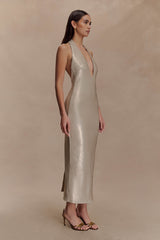 Karanfil Payetli Askılı Midi Elbise - Altın