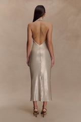 Karanfil Payetli Askılı Midi Elbise - Altın