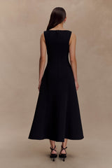 Callista Krep A Kesim Midi Elbise - Siyah