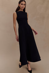 Callista Krep A Kesim Midi Elbise - Siyah