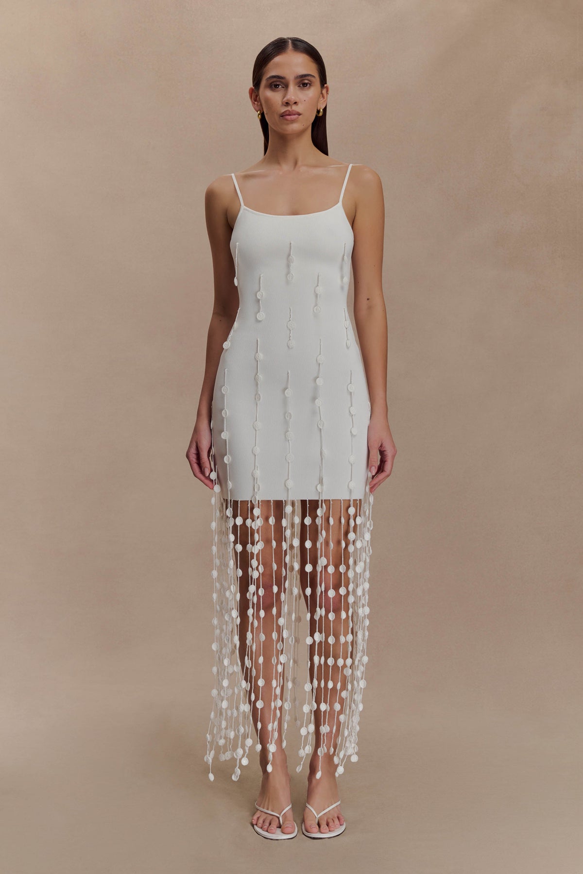 Tove El Örgüsü Çiçekli Mini Elbise - Beyaz