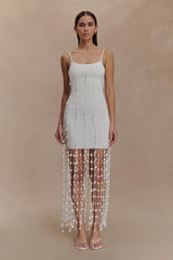 Tove El Örgüsü Çiçekli Mini Elbise - Beyaz