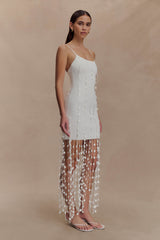 Tove El Örgüsü Çiçekli Mini Elbise - Beyaz