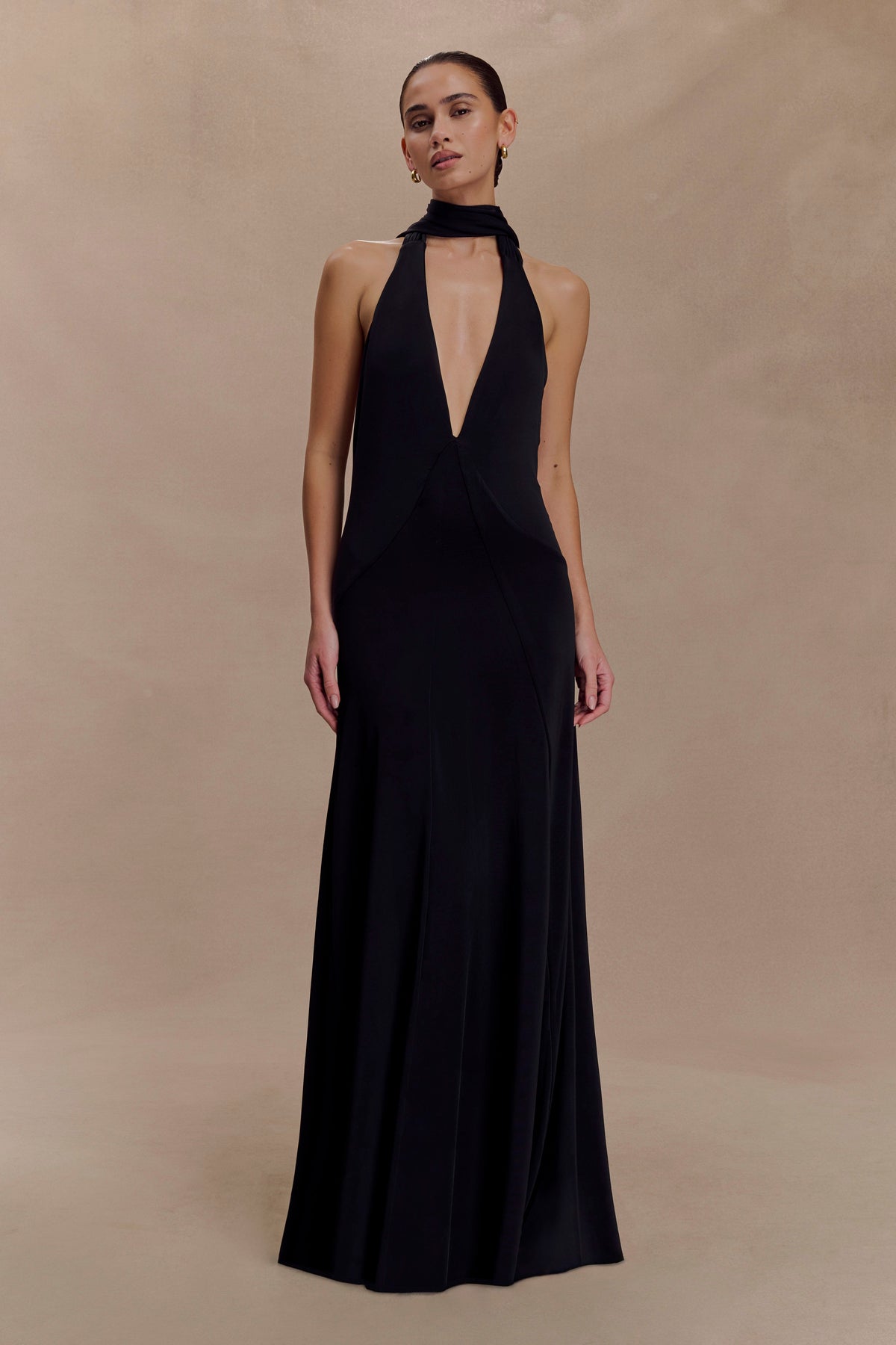 Juliet Slinky Uzun Elbise Ve Eşarp - Siyah