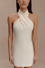 Christina Cross Over Mini Elbise - Tereyağlı Krem