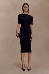 Zandie Kaşmir Karışımlı Örme Midi Elbise - Siyah