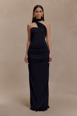 Mattea Slinky Ve File Maxi Elbise Eşarplı - Siyah