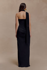 Mattea Slinky Ve File Maxi Elbise Eşarplı - Siyah