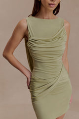 Henley Slinky Drape Mini Elbise - Sage