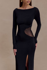 Megan Slinky Ve File Uzun Elbise - Siyah