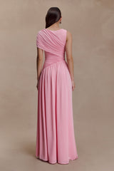 Ayeshya Slinky Asimetrik Uzun Elbise - Şeker Pembesi
