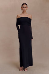 Josie Omuz Açık File Uzun Elbise - Siyah