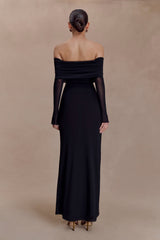 Josie Omuz Açık File Uzun Elbise - Siyah