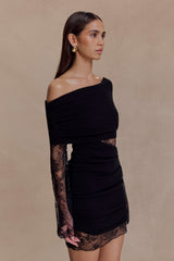 Luxie Dantel Örme Mini Elbise - Siyah