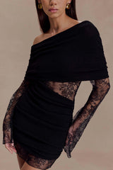 Luxie Dantel Örme Mini Elbise - Siyah