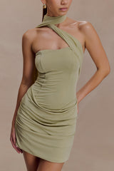 Mattea Slinky Ve File Mini Elbise Ve Eşarp - Sage