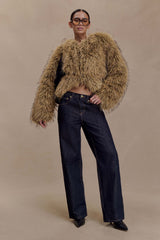 Ottie Moğol Suni Kürk Kısa Ceket - Kahverengi Çok Renkli