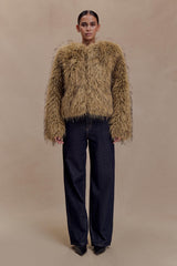 Ottie Moğol Suni Kürk Kısa Ceket - Kahverengi Çok Renkli