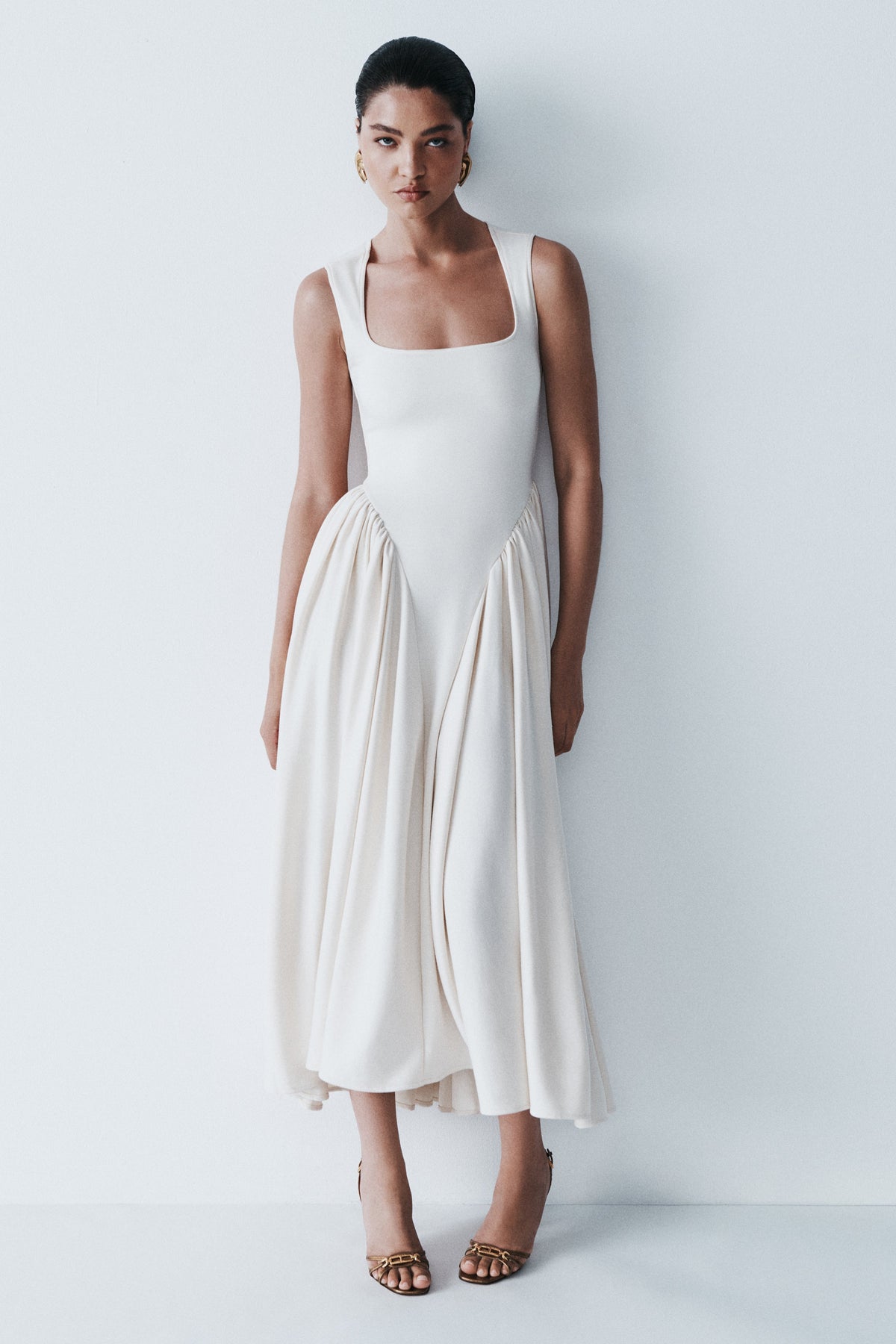 Sharon Scuba Jersey Midi Elbise - Fildişi