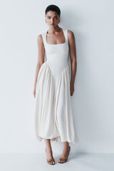 Sharon Scuba Jersey Midi Elbise - Fildişi