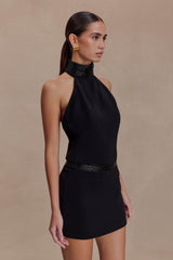 Emilia Boncuklu Bel Bantlı Mini Etek - Siyah