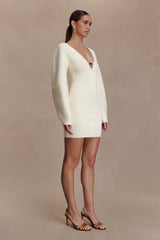 Billy Balon Kollu Örgü Mini Elbise - Fildişi