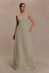 Salma Düşük Bel Pamuklu Uzun Elbise - Sage