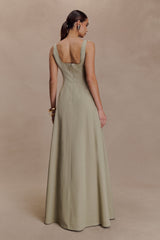 Salma Düşük Bel Pamuklu Uzun Elbise - Sage