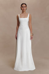 Salma Düşük Bel Pamuklu Uzun Elbise - Beyaz