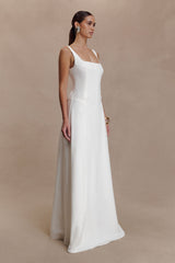 Salma Düşük Bel Pamuklu Uzun Elbise - Beyaz