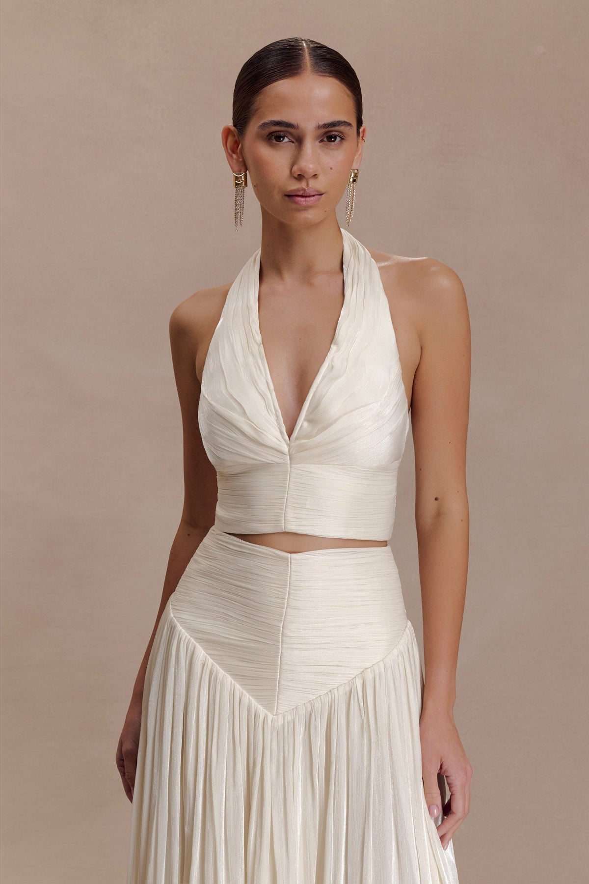 Makena Büzgülü V Yaka Üst - Opal Beyazı