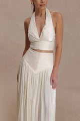 Makena Büzgülü V Yaka Üst - Opal Beyazı